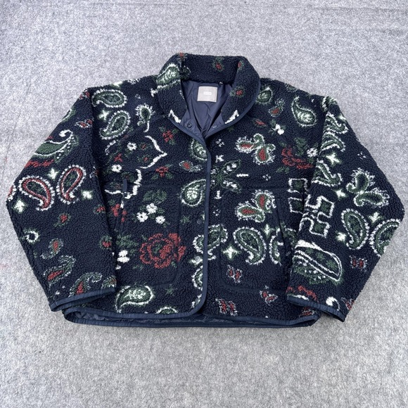 Kith Other - Kith Pinehurst Sherpa Fleece Jacket Mens Large Navy Paisley Snap Front Bomber